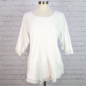 Soft Surroundings Size Medium White 100% Cotton Gauze Layered Top 3/4 Sleeve